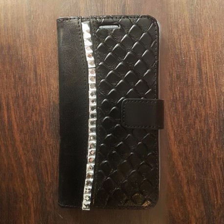 Etui à strass personnalisable portefeuille Samsung Galaxy Grand Prime Noir