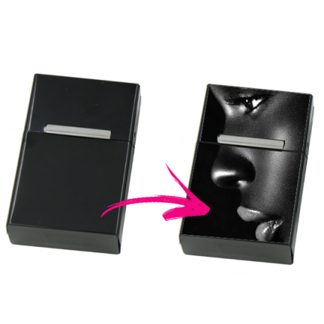 Etui à cigarettes personnalisable noir - Cache paquet en métal